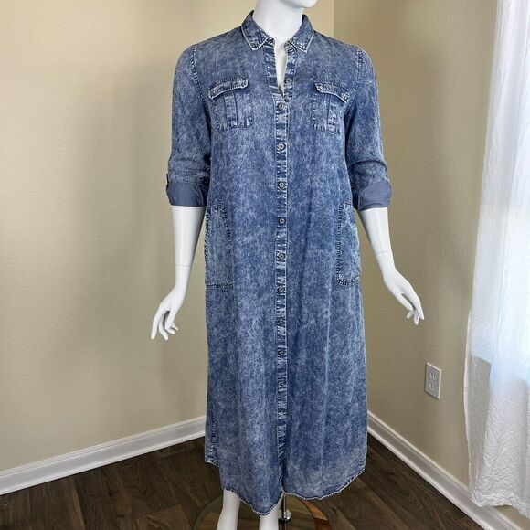 Soft Surroundings Women's Size Petite XL Tencel Acid Wash Maxi Shirt Denim Dress - Picture 6 of 17